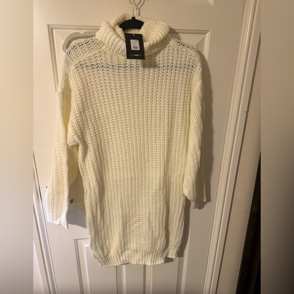 2/$35 NWT Fashion Nova Knit Decision White Long Sleeve Knit Mini Dress L - Picture 4 of 8